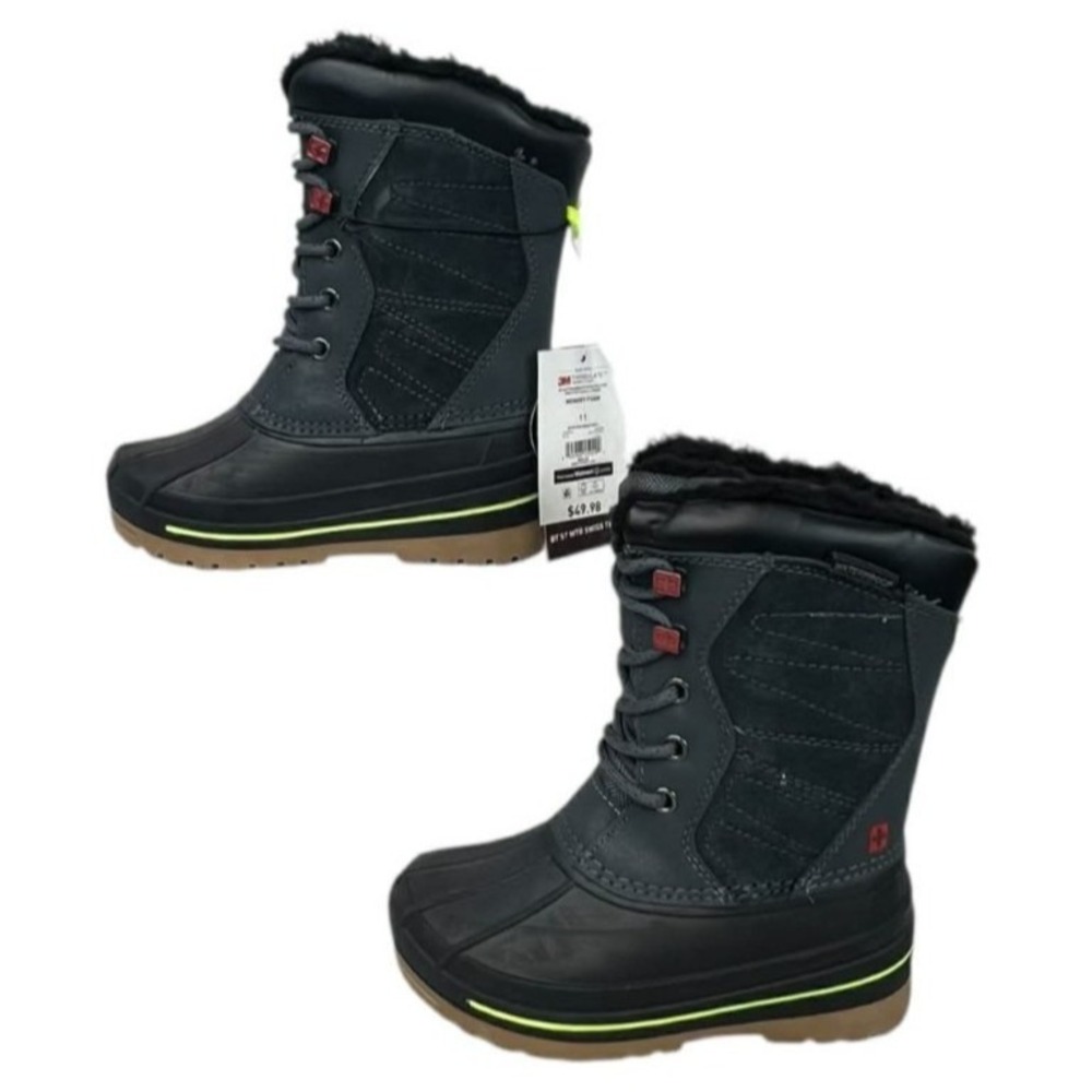Swiss Tech 11 Black Grey Waterproof Snow Boots Kids Thinsulate Winter NWT